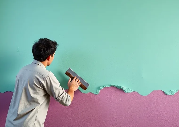 Application d'un enduit décoratif à la lisseuse sur un mur