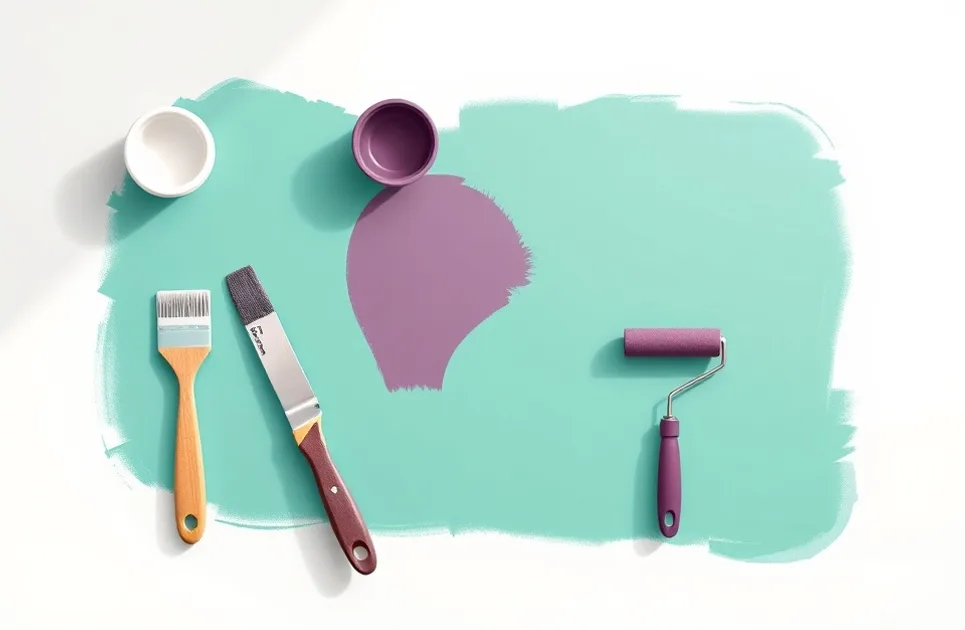 Outils de peinture disposés dans l'ordre des étapes du chantier