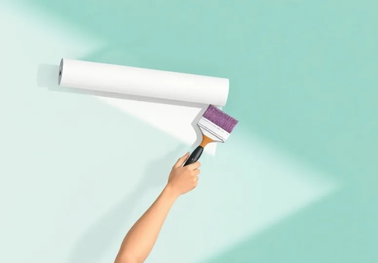 Pose de papier peint, rouleau et brosse à maroufler